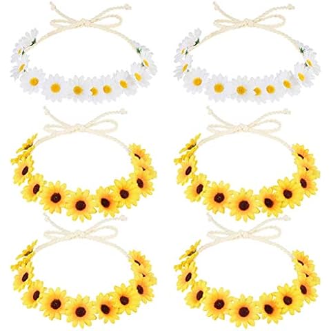 Frcolor 6 Pack Sunflower Headband Crown, Daisy Boho Flower Headband Sunflower Hair Wreath Women Girl Bridal Floral Headpiece For Hippie Party Wedding Festivals Cover
