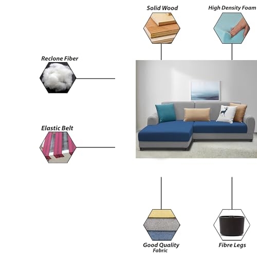 Image of Kraven LHS 4 Seater L Shape Sofa Set for Living Room (Blue Grey Fabric) Premium Fabric Sofa