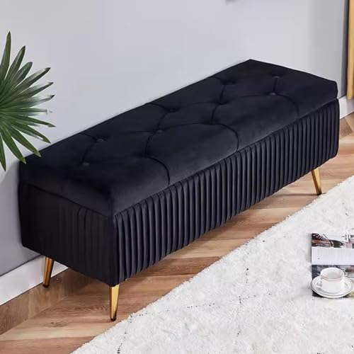 Genérico Banco Zapatero Moderno para la Entrada con tapizado capitoné. Elegante otomana de almacenaje para salón y Dormitorio. Taburete Rectangular de 80 cm, Color Negro. Banco para el pie