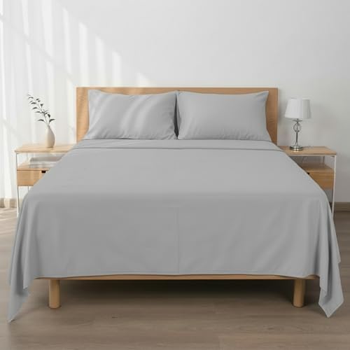 Etrexonline Conjunto de Sábanas 4 Piezas Cama 180 cm - Microfibra Ultra Suave Incluye 1 Bajera 180x200+30 cm, 1 Encimera 250x270 cm, y 2 Fundas de Almohadas 50x80 cm - Color Gris Claro
