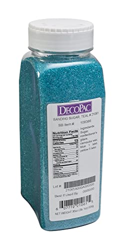 DecoPac Sanding Sugar | Teal Edible Sugar Sprinkles | 33oz | Edible Sanding Sugar in Handheld Container | Made In USA | Sugar Sprinkle Mix For Cakes, Cupcakes, Cookies, Extra Large Pack | 33 Ounce -