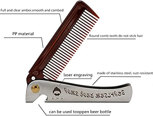 Foto von CHOUNIU Herrenkamm faltbar Edelstahlkamm Haar- und Bartkamm Taschenbartkamm mit Korkenzieher Multifunktionaler Taschenkamm Home Hair Salon Bart Styling Kamm