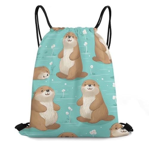 Cute Sea Otter Drawstring Backpack Durable Sport Gym Bags Daypack for Men Women 35 * 42cm