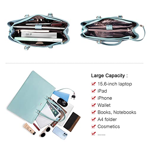 Image of LOVEVOOK Laptop Bag for Women 15.6 Inch Tote Bags Waterproof Leather Briefcase Computer Women Business Office Work Bag,Cyan-Blue