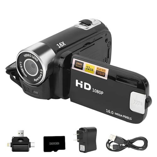 Kalofaye Caméscope numérique, portable 1080p haute définition numérique caméscope DV, zoom 16x, rotation à 270°, batterie intégrée avec carte SD pour...