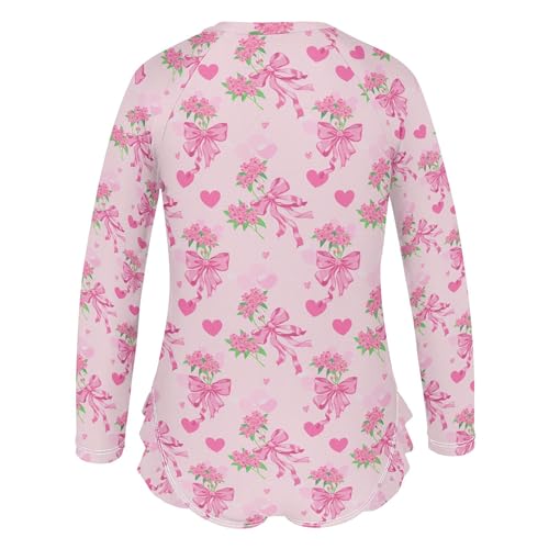 Pink Bows Flowers Girls Long Sleeve Rashguard Swimsuit UV Protection One-Piece Swimwear Bathing Suit B04051173