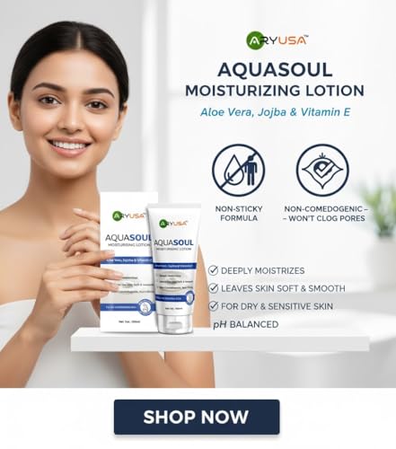 Image of Aquasoul Non-Comedogenic Non-Sticky Moisturising Lotion for Face & Body - 100ml | Control Acne Daily Moisturizer with Aloe Vera, Jojoba Oil & Vitamin E | Hydrating Lotion for Soft & Smooth Skin