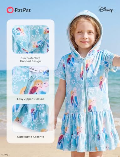 Image of Disney Princess Frozen Stitch Marvel Minnie Girl Swim Cover Up Terry Cloth Swimsuit Coverup Zip-up Bathing Suit Wrap Hooded