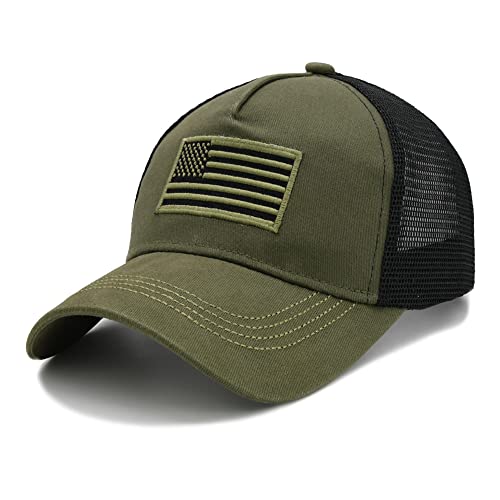 Nvjui Jufopl American Flag Hat, Usa Flags Trucker Hat For Men & Women, Embroidered Adjustable Baseball Cap, Mesh Snapback Hat Army Green #TOP26