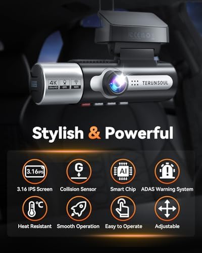 4K Dash Cam Front and Rear, Full HD 3 Channel Dashcam, Free 128GB Memory Card, Built-in 5.8GHz WiFi Built-in GPS, Collision Sensor, Night Vision, 3.16" IPS, 24H Parking Mode（Silver） — view 6