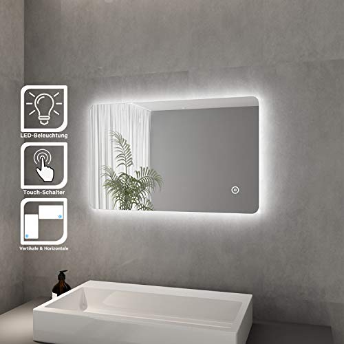 ELEGANT Specchio da Bagno a LED da Muro 80 x 50cm, Specchio Parete con Interruttore Touch e Anti...