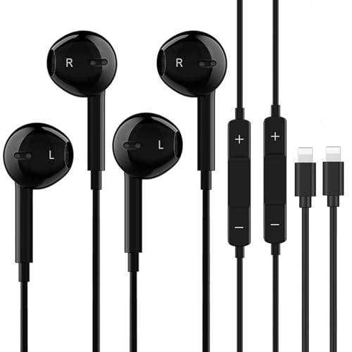 Headphones for iPhone,2 Pack Earbuds Wired Earphones with Built-in Microphone & Volume Control, Compatible with iPhone 14/13/12/11 Pro Max/Xs Max/XR/X/7/8 Plus-Black