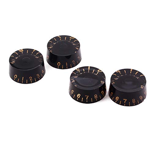 Alnicov Lot de 4 boutons contrastés pour guitare électrique Noir transparent avec mot doré - Les Beatles, Paul McCartney, John Lennon, RIngo Starr, George Harrison Alnicov Lot de 4 boutons contrastés pour guitare électrique Noir transparent avec mot doré – Image 3