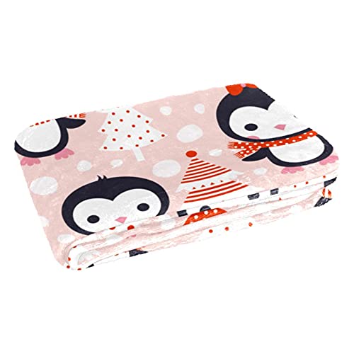 Couverture de Noël pingouin rose 150x100 cm plaid chaud