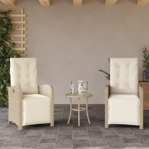Festnight 2X Sillón Reclinable de Ratán para Exteriores con Cojines, Silla Reclinable Jardín, Sofá de Ratán Ajustable, Sillón Exterior Terraza Balcón Butaca Patio,Beige(con reposapiés)