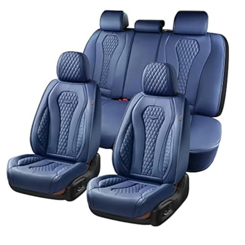 Image of Coverado Seat Covers, Car Seat Covers Full Set, Blue Car Seat Cover, Car Seat Covers Front Seats Back Seat Cover, Waterproof Car Seat Cushion,Leather Seat Covers Seat Protector Universal Fit Most Cars
