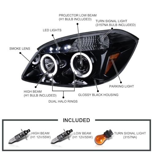 SPEC-D Dual Halo Projector Headlights for 2005-2010 Chevy Cobalt - Image 4