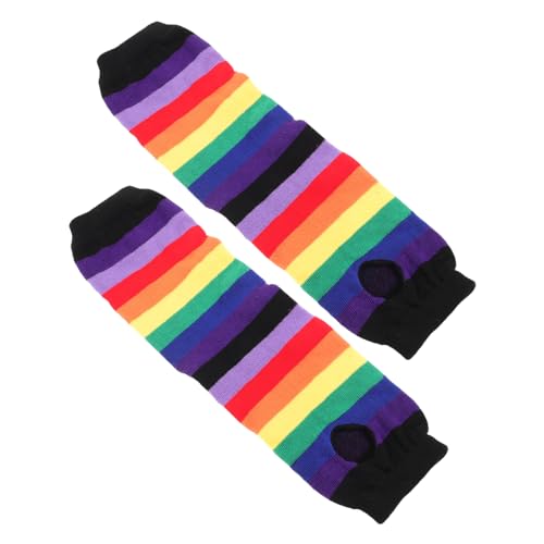 Ipetboom Rainbow Knitted Gloves Hand Knitted Arm Warmers Fingerless Gloves for Pride Party