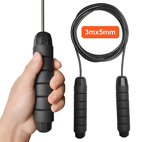 Image of Firschoie Skipping Rope, 3M Adjustable Length, Non-Slip Soft Foam Grip for Fitness Resistance Weight Loss Aerobic Exercise, Suitable for Kids and Adults(Black)