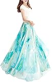 Sinono Womens Floral Print Long Chiffon Bohemian Maxi Boho Beach Skirt (XX-Large, Light Blue)