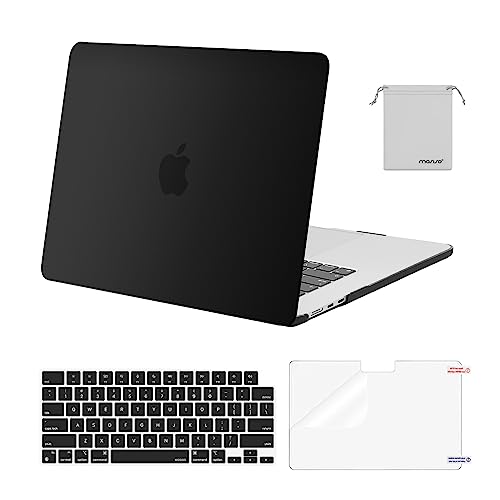 Image of MOSISO Compatible with MacBook Air 15 inch Case M4 M3 M2 2025 2024 2023 Release A3241 A3114 A2941 with Touch ID, Plastic Hard Shell Case&Keyboard Cover&Screen Protector&Storage Bag, Black