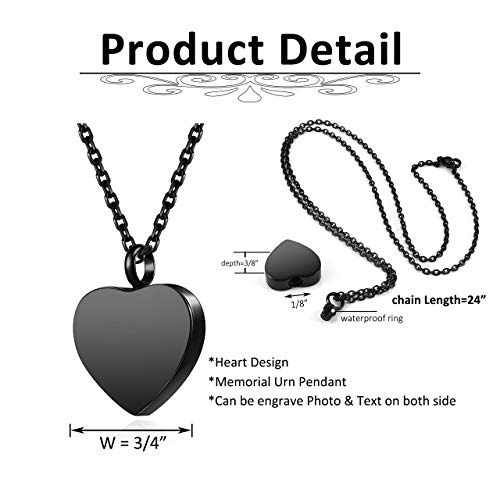 Jovivi Personalized Photo Cremation Urn Necklace for Ashes Custom Engraving Text Heart Pendant Memorial Keepsake Jewelry for Men Women Black - Thumbnail 3