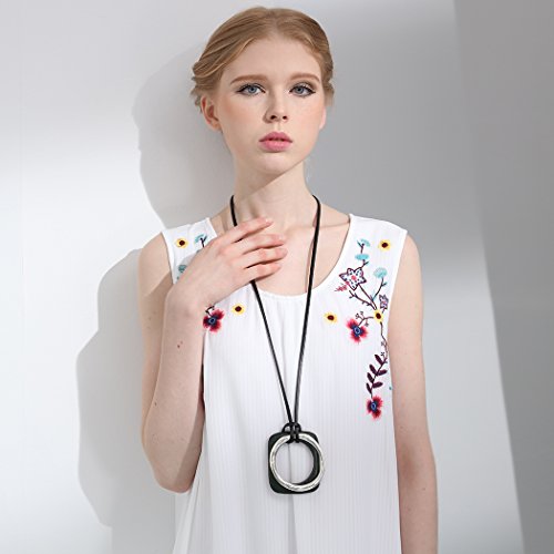 Coostuff Anna Western Jewelry For Women Leather Long Necklaces Boho Wooden Wood Necklace Vintage (Black) #TOP1