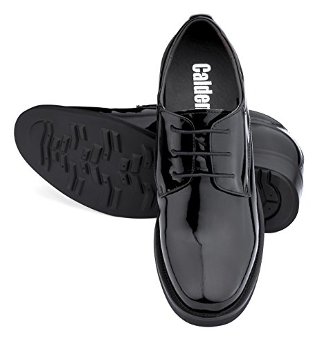 Calden Men's Invisible Height Increasing Elevator Shoes - Black Patent Leather Lace-up Lightweight Formal Tuxedo Oxfords - 4 Inches Taller - K595101 - Size 9 D(M) US4