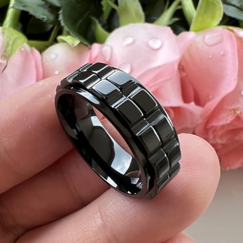 8mm Silver/Black/Gold Tungsten Titanium Spinner Rings for Men Women Anxiety Released Promise Engagement Wedding Bands Stepped Polished Shiny Comfort Fit2