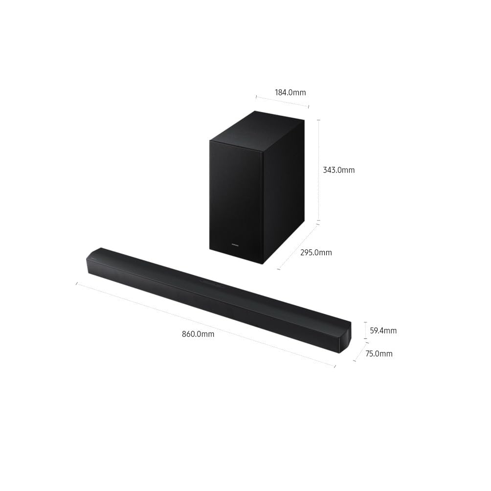 Samsung Soundbar HW-B46CF/ZF Serie B, 3 Speaker, Wireless, Dolby 2ch, Audio a 2.1 Canali, DTS 2ch, Surround Sound Expansion, Voice Enhance Mode, Titan Black, 2025