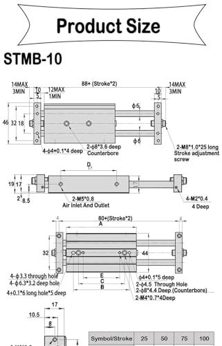 Vérin pneumatique double arbre STMB à course réglable précise