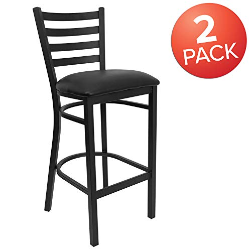 Flash Furniture HERCULES Series Black Ladder Back Metal Restaurant Barstool - Black Vinyl Seat (Pack of 2)