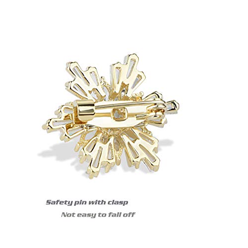 Image of Women's Cubic Zircon Snowflake Brooch Pins Elegant Clear Crystal Ice Flower Lapel Pin Breastpin