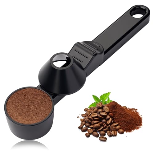 Coffee Scoop with Funnel for Ground Coffee Protein Powder & Tea for Reusable K-Cup Refillable Pods 2 Tablespoon Mess-Free Funnel Design Prevents Spills (Black 1 Pack)