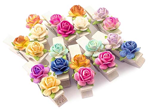 Imán decorativo mini pinza de madera blanca con flor Mulberry miniatura 2