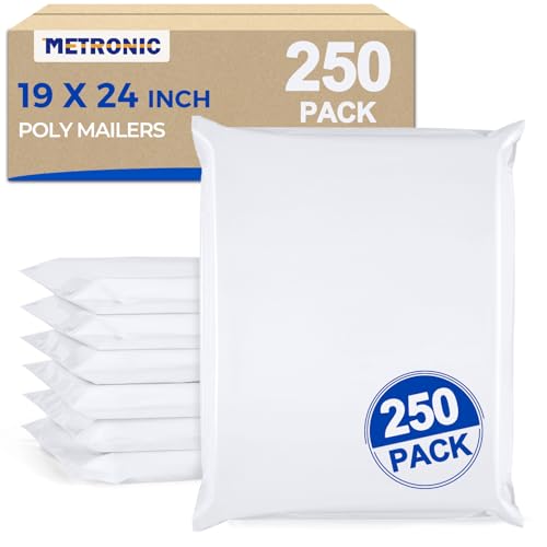 Image of Metronic Poly Mailers 19x24 Inch 250 Pack Bulk Shipping Bags for Business | Large Mailers Poly Bags for Clothing, Self Seal Waterproof Shipping Envelopes for Small Business Online Apparel Sellers White