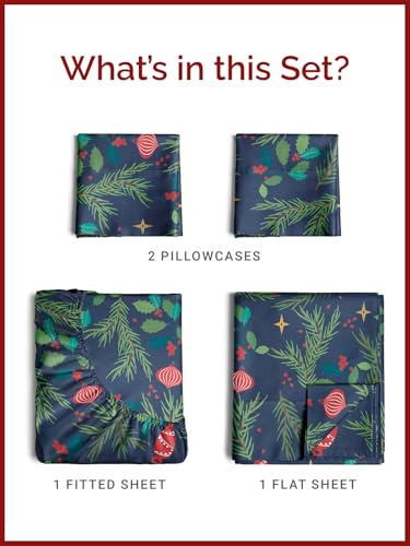 Full Christmas Garland Sheet Set - Holiday Xmas Pattern Bedding Set - Deep Pockets - Snug Fit - 4 Piece - Wrinkle Free & Easy Care - Comfy Festive Winter - Holiday Sheets for Women, Men, Kids & Teens