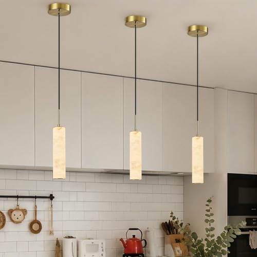 Image of Gold Natural Alabaster Long Tube Kitchen Island Pendant Lights,3000k