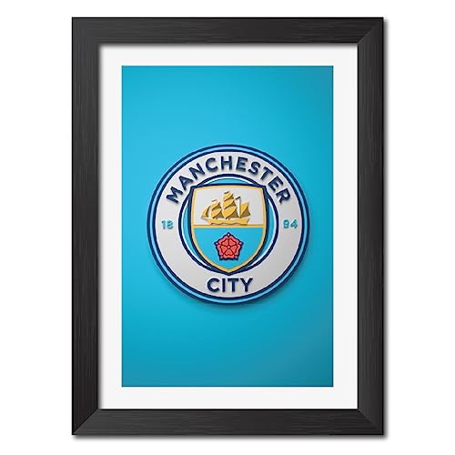 TenorArts City 3D textured Logo Artwork Laminated Poster Framed Painting with Matt Finish Black Frame (12 inches x 9inches) (Manchester City)