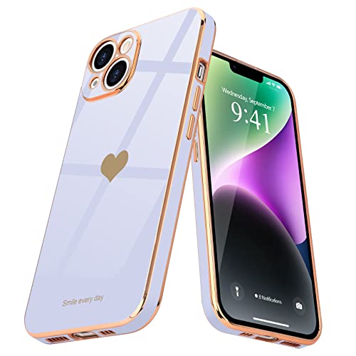 Teageo for iPhone 14 Case Cute Heart Pattern for Women Girls Slim Luxury Bling Plating Soft TPU Anti-Scratch Shockproof Bumper Phone Case for iPhone 14