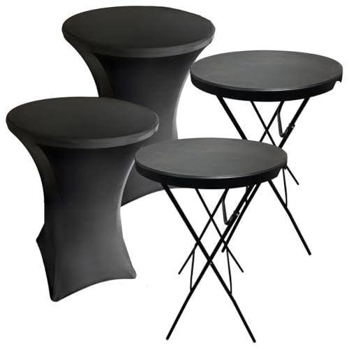 IvoQ Tables debout Lot de 2 avec Housses - Ø80x110 cm - Tables de Cocktail Pliables - Résistante à l'eau - Cadre en Acier Revêtement par Poudre - Comprend...