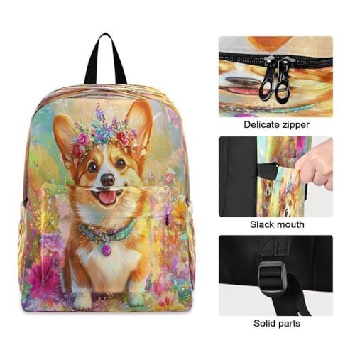 Dussdil Color Flowers Corgi Dog Kids Backpack Backpacks for Boys Girls Teen School Bookbag Laptop Bag Daypack Large Travel Sports Bags4