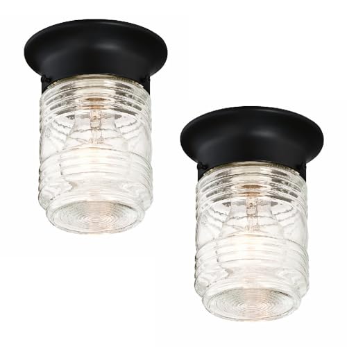 Image of Design House 2-Pack Jelly Jar 1-Light Indoor /Outdoor Flush Mount Ceiling Light, Black, 587576