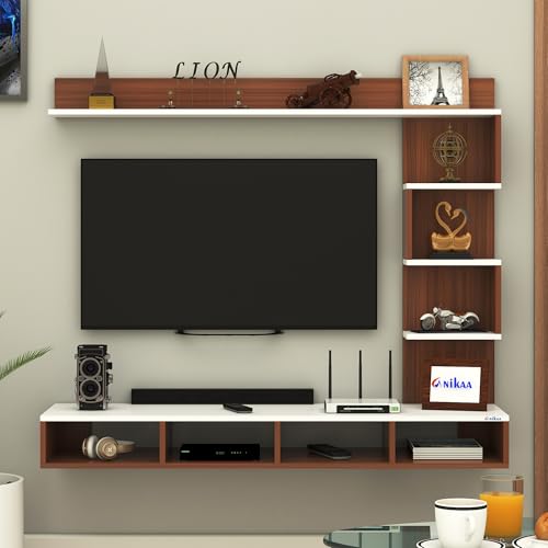Image of Anikaa Laura Engineered Wood Wall Mount TV Unit /TV Stand /TV Cabinet /TV Entertainment Unit /Set Top Box Stand (Ideal for 43 Inch) (D.I.Y) (Walnut White)