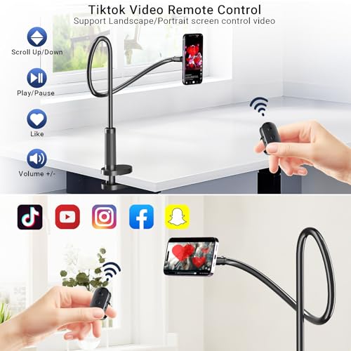 Magnetic Phone Holder for Bed Laying Down with Remote Page Turner, Bedside Gooseneck Phone Stand with Clicker for Reading, Flexible Mount with Wireless Scrolling Ring for iPhone/Tiktok/Short Video - image 5