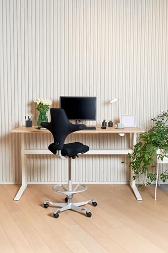 Image of HAG Capisco Sit to Stand Chair-Silver Frame-Upholstered Gray Ash Vinyl-with Foot Ring
