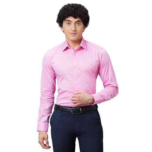 Image of Raymond Men Slim Fit Structure Pattern Pure Cotton Semi Cutaway Collar Full Sleeve Formal Shirt