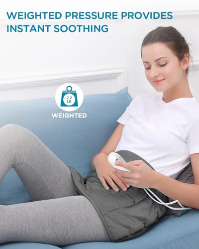 Image of Comfytemp Weighted Heating Pad for Period & Back, 2.2lb Extra Large Menstrual Heated Pad, 12 inch x 24 inch XL Electric Heat Pad with 9 Heat Level & 11 timers auto-off for Neck Shoulder Leg Knee Abdomen, Gray