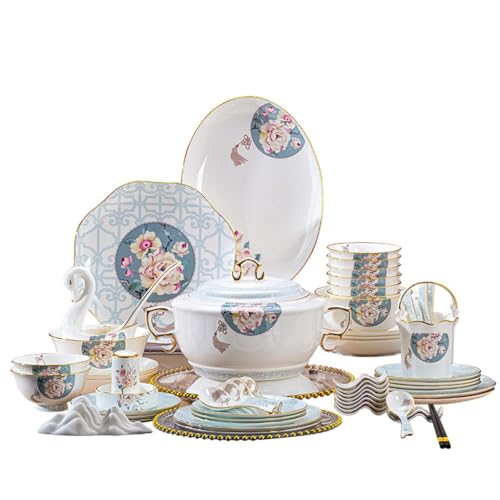 DYHWAC Vajilla de Porcelana de Hueso, Cuencos, Palillos, Juego Combinado de Platos, Juego de Regalo, vajilla práctica
