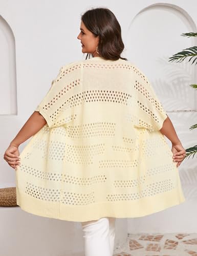 Image of Summer Crochet Cardigan Plus Size Women Short Sleeve Open Front Knitted Cardigans Lightweight Cover Up for Beach